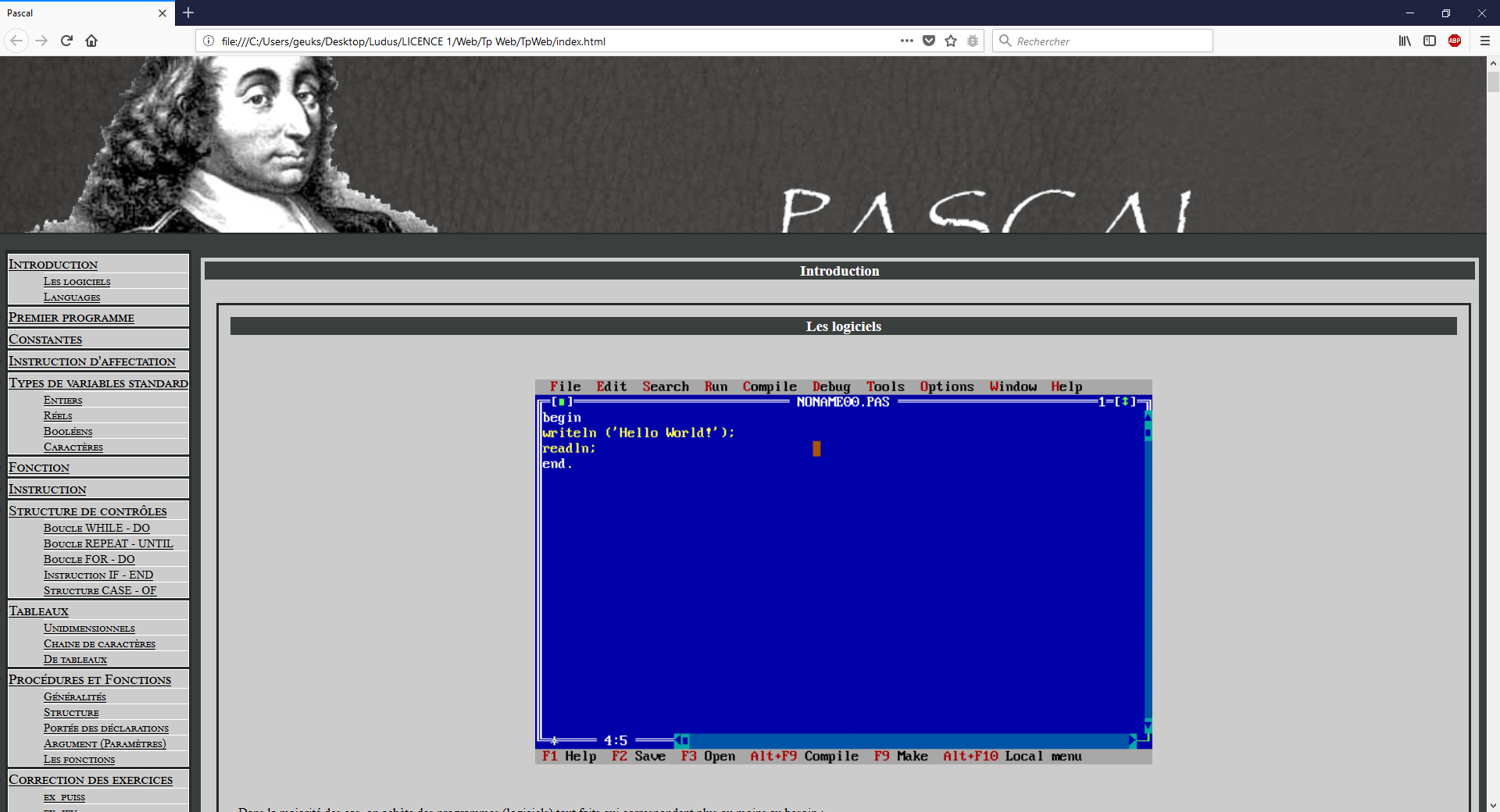 Site pédagogique Pascal